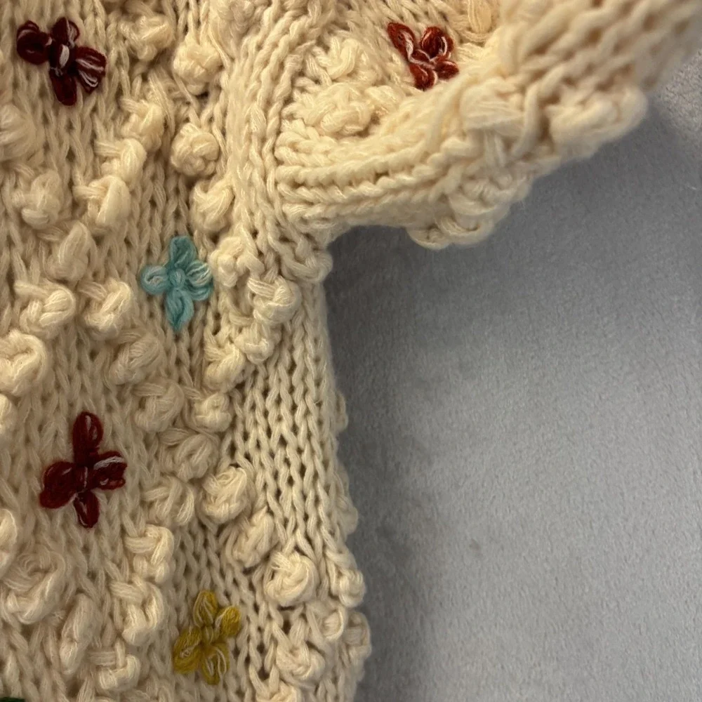 SAACHI Aria Anthropologie Popcorn Knit Cardigan Sweater S Chunky Rainbow Cottage